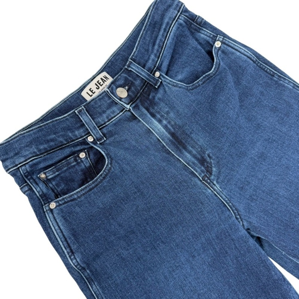 LE JEAN 26 Anthropologie Juliette Wide Leg Jeans Dark Blue High Rise Stretch USA
